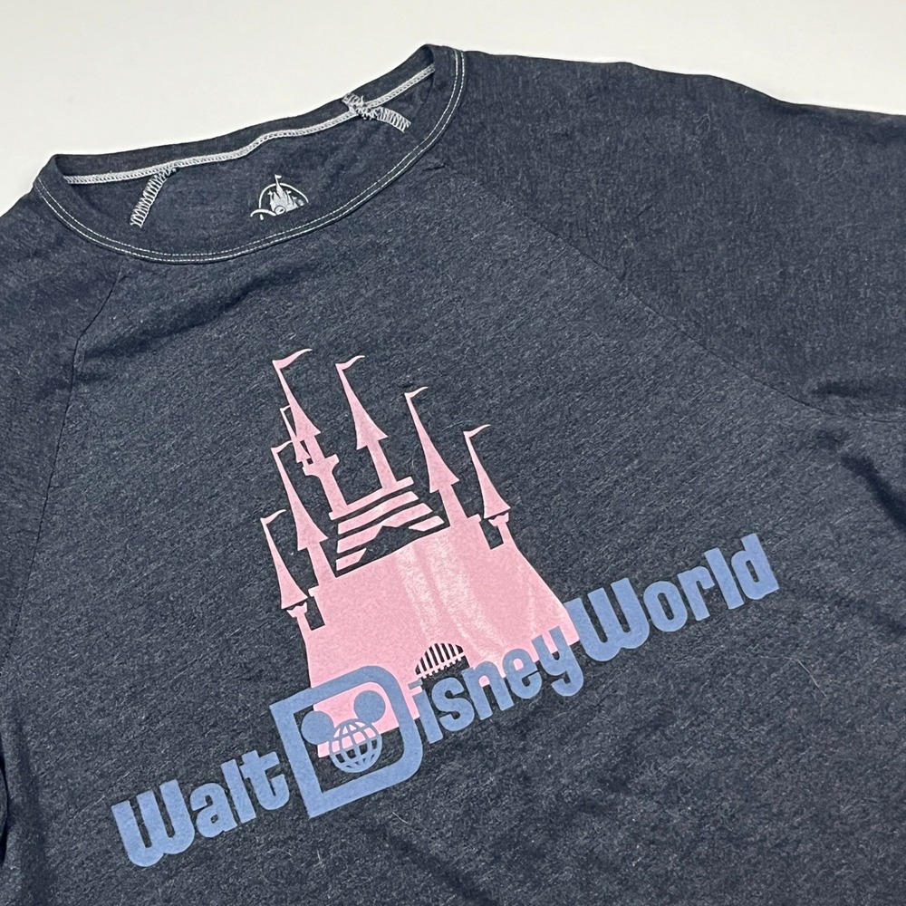 Disney Parks Walt Disney World Castle Raglan Graphic T-Shirt Gray Mens Small